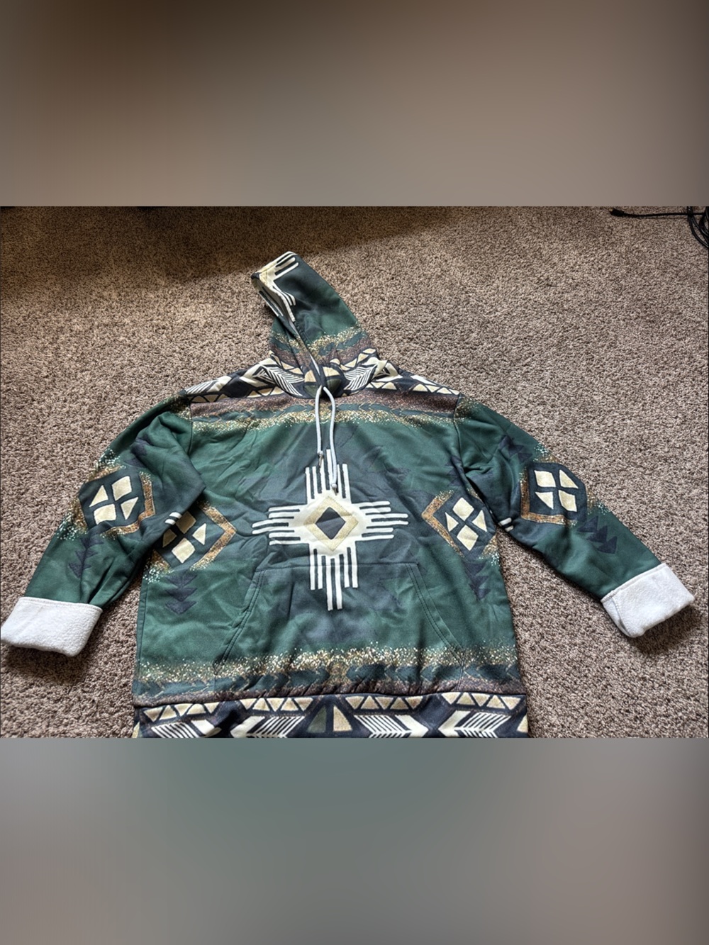 Men's Green Aztec Crewneck Hoodie Sweater